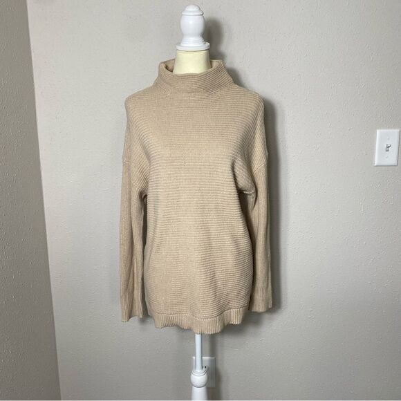 Michael Kors Beige Mock Neck Ribbed Knit Sweater Women's Size Large - Picture 15 of 16